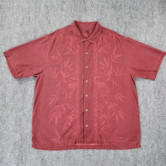 Tommy Bahama Shirt Mens XL Red Burgundy Silk Tahitian Border Camp Loop Collar - Picture 1 of 16